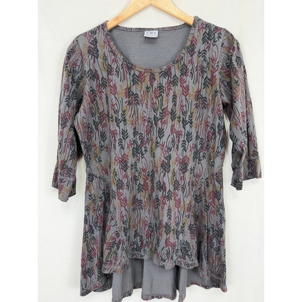 CMC Color Me Cotton High-Low Tunic Top Womens Small Gray Floral Boho Lagenlook